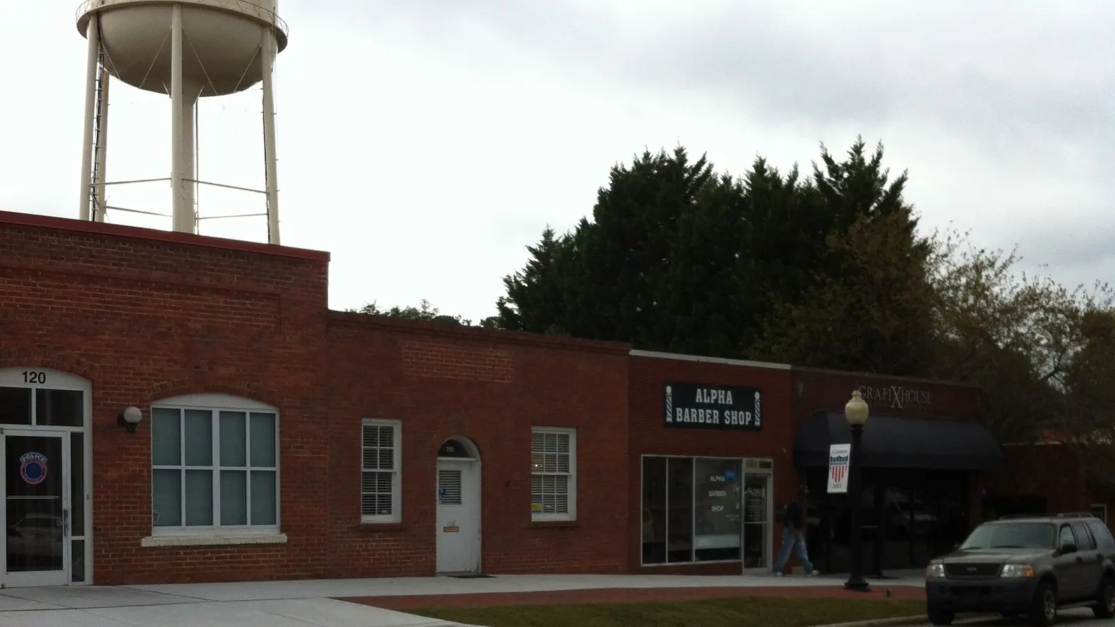 Historic downtown Garner storefronts and water tower in Garner North Carolina